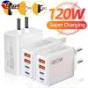 Bộ sạc USB‑C kép PD 120W 4 cổng, chip thông minh, chống cháy, bảo vệ quá dòng, trạm sạc nhanh, thiết kế nhỏ gọn 68mm