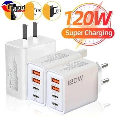 Bộ sạc USB‑C kép PD 120W 4 cổng, chip thông minh, chống cháy, bảo vệ quá dòng, trạm sạc nhanh, thiết kế nhỏ gọn 68mm