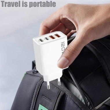 Bộ sạc USB‑C kép PD 120W 4 cổng, chip thông minh, chống cháy, bảo vệ quá dòng, trạm sạc nhanh, thiết kế nhỏ gọn 68mm