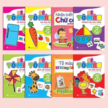 Bộ Sách Bé Học IQ 3-4 tuổi 8 cuốn - Nhận biết chữ cái, tô màu kỹ năng sống, chủ đề xung quanh - Giá chỉ 39.900 VND