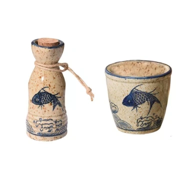 Bộ sake Nhật Bản gốm sứ 5 món: vang, chia, ấm nóng, cốc rượu Giá 149.151 VND