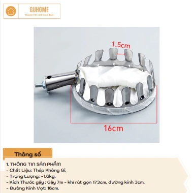 Bộ Sào Hái Trái Cây Trên Cao 3-7m 9 Món Inox: Vợt, Cưa, Liềm, Móc Đa Năng, Chổi Lau - Giá 149.000 VND