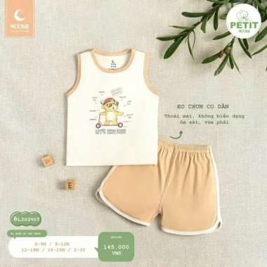Bộ Sát Nách Bé Trai Gái 6,5-16kg Hoạ Tiết Đơn Giản Dễ Thương MOON BL202.407 Giá 145k