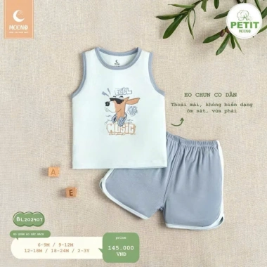 Bộ Sát Nách Bé Trai Gái 6,5-16kg Hoạ Tiết Đơn Giản Dễ Thương MOON BL202.407 Giá 145k