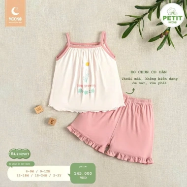Bộ Sát Nách Bé Trai Gái 6,5-16kg Hoạ Tiết Đơn Giản Dễ Thương MOON BL202.407 Giá 145k
