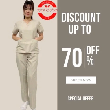 Bộ scrubs bác sĩ cổ tim màu xanh - đồng phục kỹ thuật viên, điều dưỡng, spa, vải lon co giãn, giảm giá từ 187k xuống 143.9k