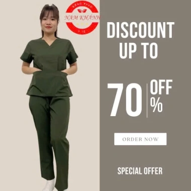 Bộ scrubs bác sĩ cổ tim màu xanh - đồng phục kỹ thuật viên, điều dưỡng, spa, vải lon co giãn, giảm giá từ 187k xuống 143.9k