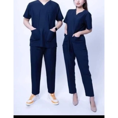 Bộ scrubs bác sĩ cổ tim màu xanh - đồng phục kỹ thuật viên, điều dưỡng, spa, vải lon co giãn, giảm giá từ 187k xuống 143.9k