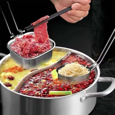 Bộ sét 2 vợt lẩu nhúng mì - Muôi cài nồi lọc vớt thực phẩm, giá 34.000₫, an toàn 2