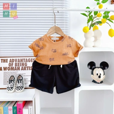 Bộ Set Áo Tay Cộc Quần Túi In Hình Dễ Thương Cotton Mềm Mịn Co Giãn Giá 84k