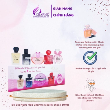 Bộ Set Nước Hoa Charme Mini 5 chai 10ml - Hương thơm quyến rũ, Giá ưu đãi 250.000 VND