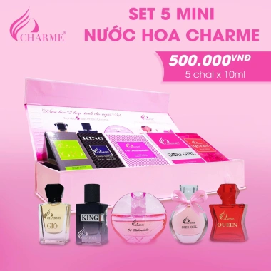 Bộ Set Nước Hoa Charme Mini 5 chai 10ml - Hương thơm quyến rũ, Giá ưu đãi 250.000 VND 5 Bộ Set Nước Hoa Charme Mini 5 chai 10ml - Hương thơm quyến rũ, Giá ưu đãi 250.000 VND 5
