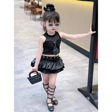 Bộ Sét Ong Kis 3 mẫu Ba Lỗ Pha Lưới Cà Vạt Nổi và Chân Váy 2 Tầng Phối Da cho Bé Gái giá 189.000 VND
