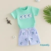 Bộ short mùa hè Aqua-Boys áo thêu cá cổ chữ O, quần sọc - Giá ưu đãi 240k 3