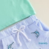 Bộ short mùa hè Aqua-Boys áo thêu cá cổ chữ O, quần sọc - Giá ưu đãi 240k 7
