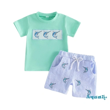 Bộ short mùa hè Aqua-Boys áo thêu cá cổ chữ O, quần sọc - Giá ưu đãi 240k 10 Bộ short mùa hè Aqua-Boys áo thêu cá cổ chữ O, quần sọc - Giá ưu đãi 240k 10