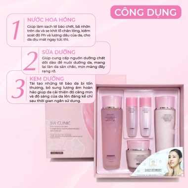 Bộ Skincare Trắng Da Dưỡng Ẩm 5in1 3W CLINIC Hàn Quốc Hoa Hồng Full Sezi, Giá chỉ 570.000₫ 2