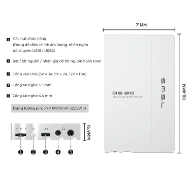 Bộ SMSL DS20 DAC & Amply Nam Châm Hút, Khuếch Đại Headphone - Giá 5,534,610 VND 9