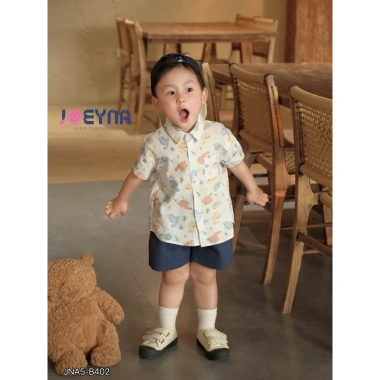 Bộ Sơ Mi Cộc Tay Bé Trai Họa Tiết Khủng Long - Chất Cao Cấp, Mềm Thấm Hút Mồ, Giá Ưu Đãi 275k