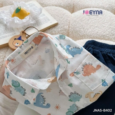 Bộ Sơ Mi Cộc Tay Bé Trai Họa Tiết Khủng Long - Chất Cao Cấp, Mềm Thấm Hút Mồ, Giá Ưu Đãi 275k