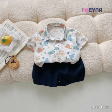 Bộ Sơ Mi Cộc Tay Bé Trai Họa Tiết Khủng Long - Chất Cao Cấp, Mềm Thấm Hút Mồ, Giá Ưu Đãi 275k