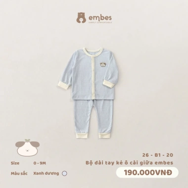 Bộ Sơ Sinh Embes Dài Tay Cài Thẳng Kẻ Ô Cotton Mềm Mại 0-9 Tháng - 188k 7