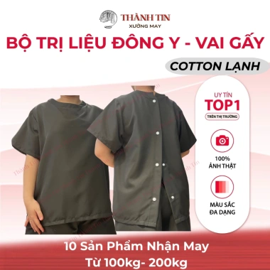 Bộ spa đông y Thành Tin - Đồ massage cotton lạnh, cổ tròn nút sau, mềm mịn thoáng mát
