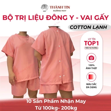 Bộ spa đông y Thành Tin - Đồ massage cotton lạnh, cổ tròn nút sau, mềm mịn thoáng mát