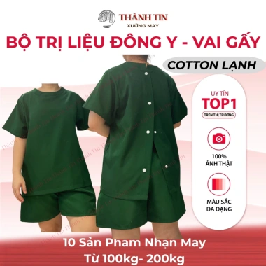 Bộ spa đông y Thành Tin - Đồ massage cotton lạnh, cổ tròn nút sau, mềm mịn thoáng mát