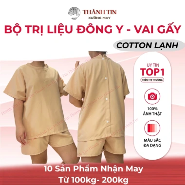 Bộ spa đông y Thành Tin - Đồ massage cotton lạnh, cổ tròn nút sau, mềm mịn thoáng mát
