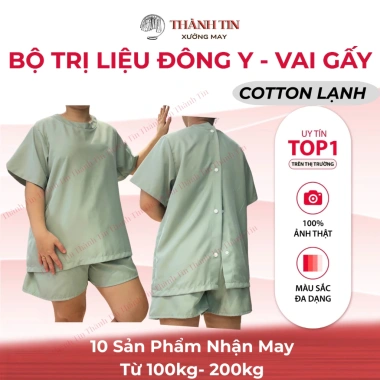 Bộ spa đông y Thành Tin - Đồ massage cotton lạnh, cổ tròn nút sau, mềm mịn thoáng mát
