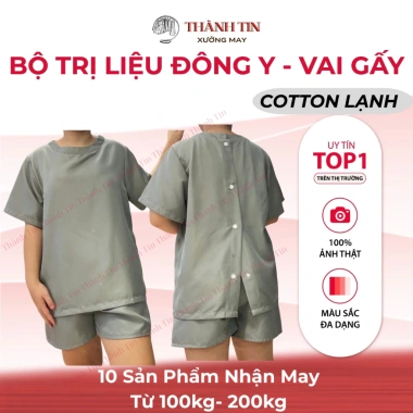 Bộ spa đông y Thành Tin - Đồ massage cotton lạnh, cổ tròn nút sau, mềm mịn thoáng mát