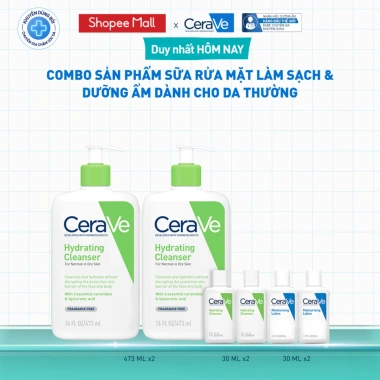 Bộ sữa rửa mặt CeraVe Hydrating Cleanser da thường - Làm sạch, dưỡng ẩm, chỉ 916.000₫