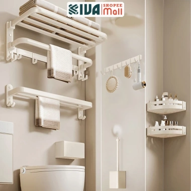 Bộ sưu tập giá kệ treo nhà tắm KIVA trắng ngà nhôm hàng không - Giá 175.000 VND