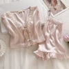 Bộ sưu tập người 1.593 Đồ ngủ mùa hè Nữ Pure Desire Ice Silk cổ V ren dáng rộng quần short tay ngắn 3