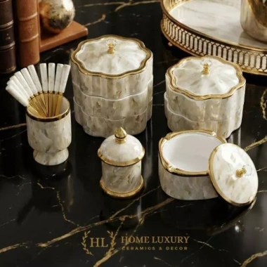 Bộ sưu tập sứ 2.026 Vân Đá Marble Kẻ Vàng Kim - Hũ sứ đựng bánh kẹo, mứt Tết, tăm, gạt tàn, giảm còn 80.000₫