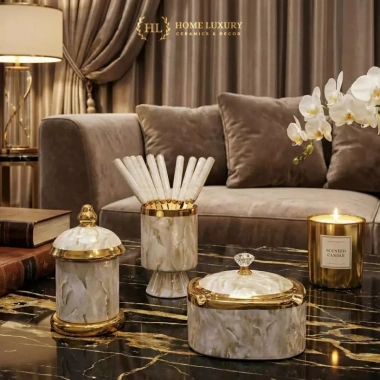 Bộ sưu tập sứ 2.026 Vân Đá Marble Kẻ Vàng Kim - Hũ sứ đựng bánh kẹo, mứt Tết, tăm, gạt tàn, giảm còn 80.000₫