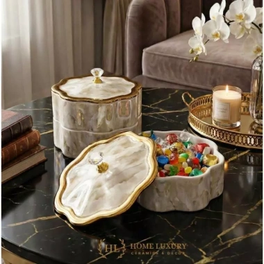 Bộ sưu tập sứ 2.026 Vân Đá Marble Kẻ Vàng Kim - Hũ sứ đựng bánh kẹo, mứt Tết, tăm, gạt tàn, giảm còn 80.000₫