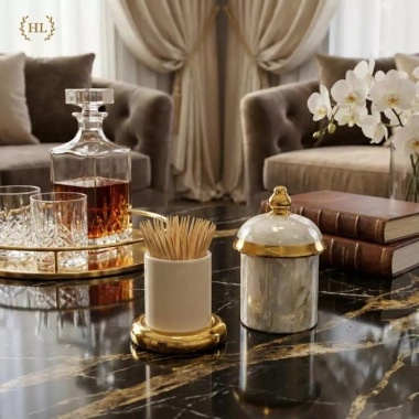 Bộ sưu tập sứ 2.026 Vân Đá Marble Kẻ Vàng Kim - Hũ sứ đựng bánh kẹo, mứt Tết, tăm, gạt tàn, giảm còn 80.000₫
