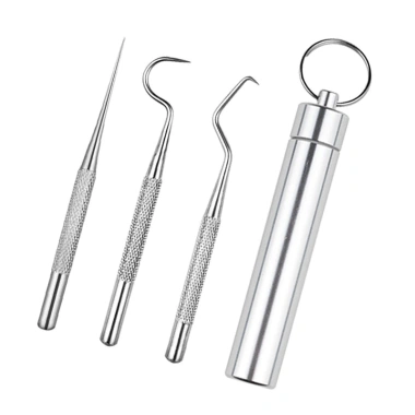 Bộ tăm cầm tay thép không gỉ 304 móc cong - Dụng cụ làm sạch răng du lịch, chỉ 83.958₫