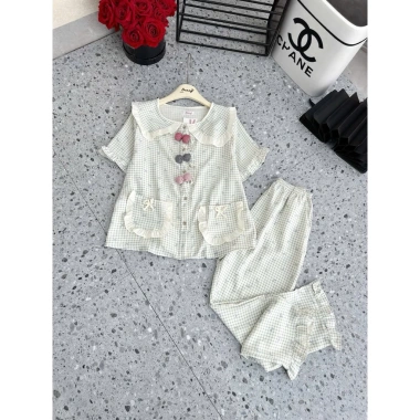 Bộ tay cộc mặc nhà đũi vân mây hoạ tiết dễ thương – Xinh, thoáng mát, chỉ 165k