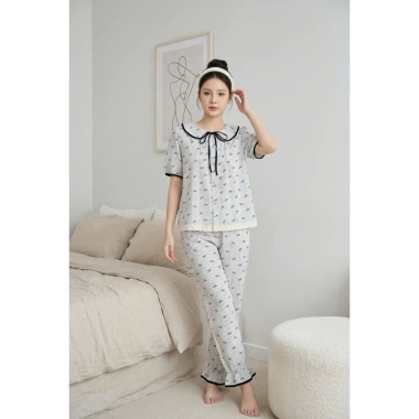 Bộ tay cộc mặc nhà đũi vân mây hoạ tiết dễ thương – Xinh, thoáng mát, chỉ 165k