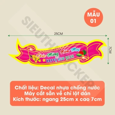 Bộ Tem Dán Tết Decal Nơ cắt sẵn 25x7cm - Trang trí hộp bánh, hũ kẹo, quà mứt, giá 110k