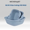 Bộ Thau Rổ 2 Lớp Vuông Nhựa Việt Nhật 6 Món, Kèm Chậu Hứng Nước – Tiện Lợi cho Bếp, Giá 28.000đ