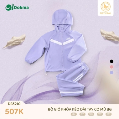 Bộ Thể Thao Dài Tay Kéo Khoá Bé Gái 25-42kg 8-12 tuổi Chất Gió Dokma DB3.210 507k