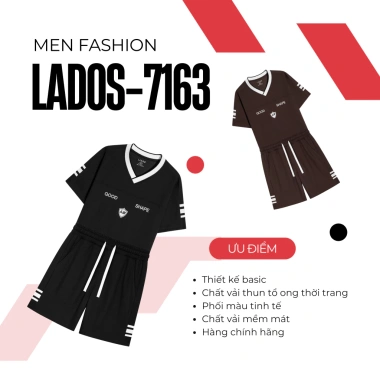 Bộ thể thao nam LADOS-7.163 áo Polo ngắn tay, quần đùi waffle, giá 253.000₫