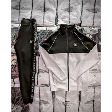 Bộ Thể Thao Nam SIKSILK Black Taped Zip Top va Jogger Đen Trắng Chính Hãng Giảm Giá