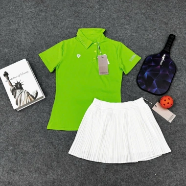 Bộ Thể thao nữ áo cổ lệch váy hai lớp ly nhỏ, phù hợp Golf Tennis pickleball - QC cao cấp, giá ưu đãi 549k