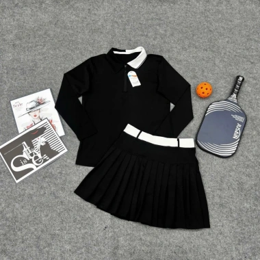 Bộ thể thao nữ áo dài tay váy xếp ly hai lớp - Tennis, Golf, Pickleball | SG cao cấp 10 Bộ thể thao nữ áo dài tay váy xếp ly hai lớp - Tennis, Golf, Pickleball | SG cao cấp 10