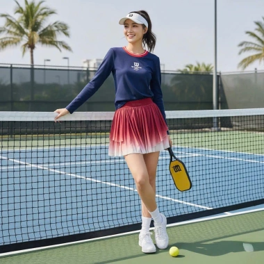 Bộ thể thao nữ Pickleball - Áo dài cổ tròn, váy 2 lớp cao cấp, phù hợp tennis golf - 259,000₫